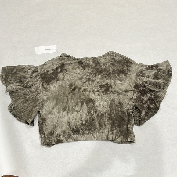 New AB Studio cropped short flutter sleep ribbed knit T-shirt small front knot - Picture 6 of 7